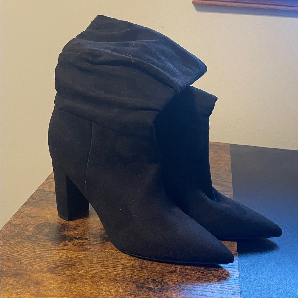 Nine West Black Suede Slouchy Block Heel Boots